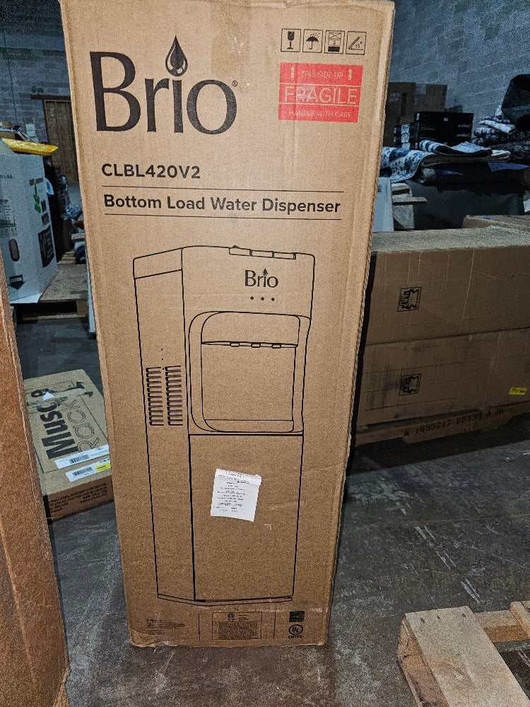 NEW Brio Hot Cold and Room Temp Water Dispenser Cooler Black and Brush Stainless Steel, Essential Series