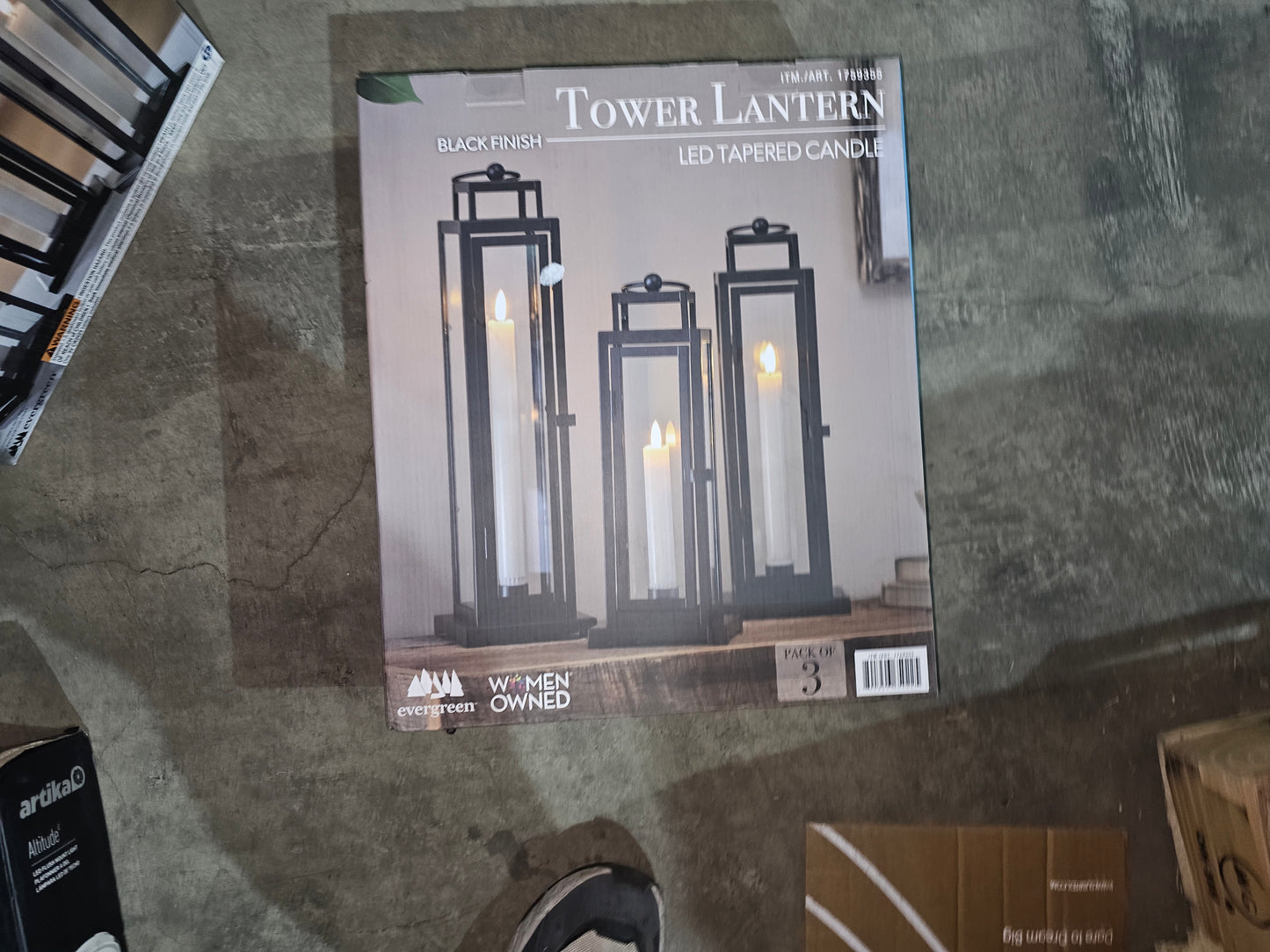Evergreen LED Tapered Candle Tower Lantern, 3 Count (Black Finish