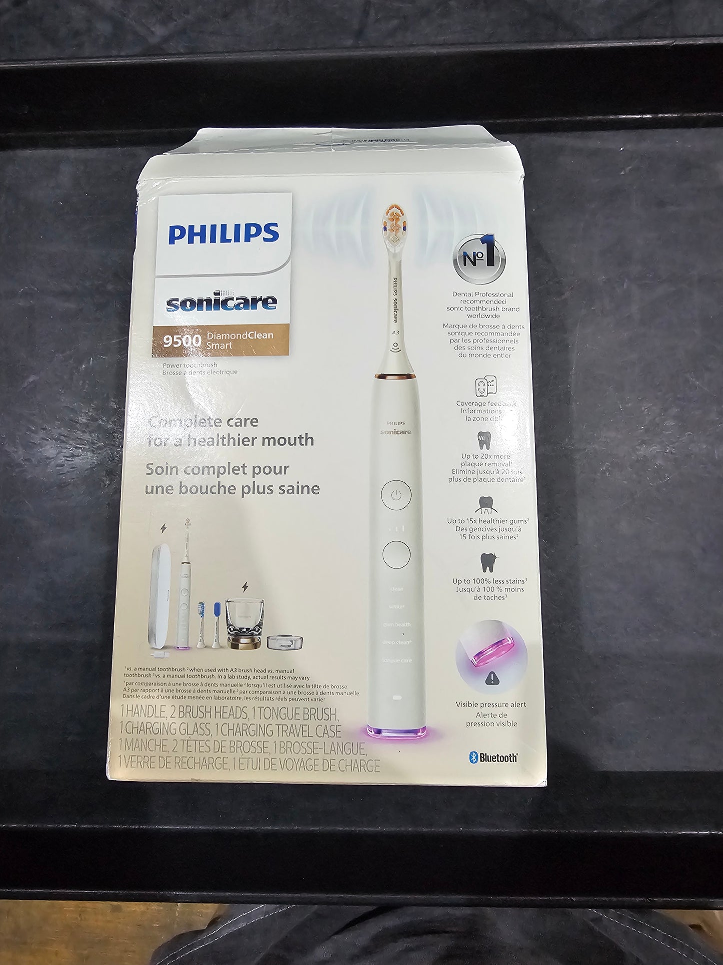 Philips Sonicare DiamondClean Smart 9500 Electric Toothbrush, Sonic Toothbrush with App, Pressure Sensor, Brush Head Detection, 5 Brushing Modes and 3 Intensity Levels, Rosegold, Model HX9923/61