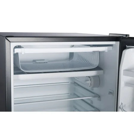 Galanz 4.3 Cu ft Single Door Mini Fridge, Stainless Steel Look, New, Width 19.12