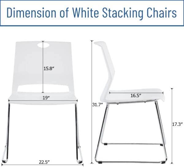 Stackable Chairs Set of 4, Office Waiting Room Chairs with Back, Plastic Stacking Chair for Dining Room, Conference Room, Restaurant and Lobby (White).