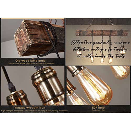 SAZDFY 10 Lights Wooden Pendant Lamp,Retro Farmhouse Hanging Lamp Distressed Rustic Lighting Fixture,Industrial Pendant Lights for Bar Kitchen Restaurant,Light Line Can Be Adjusted,118 * 116cm