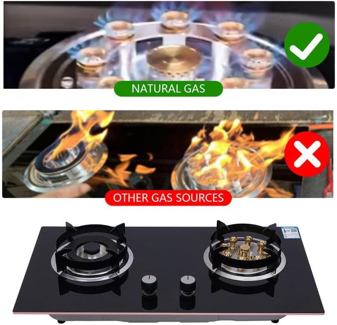 2 Burner Gas Cooktop, Kitchen Stove Top LPG/NG Dual Fuel Built-in Tempered Glass for Apartment RV Outdoor