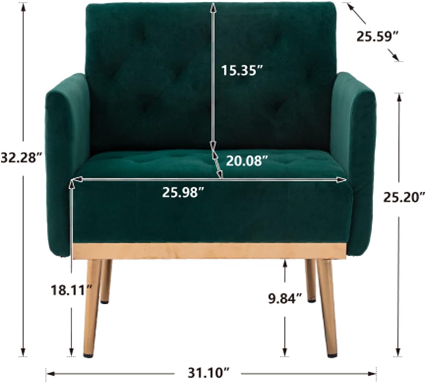 SZLIZCCC Square Velvet Accent Chair, Golden Metal Leg Single Sofa Chair