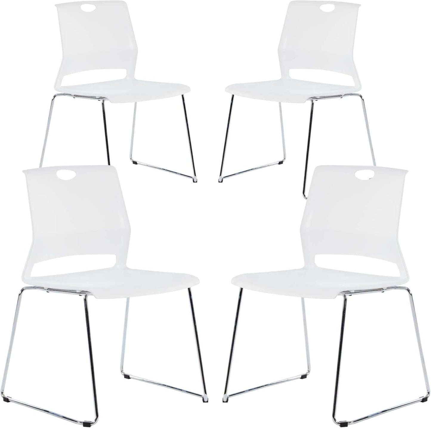Stackable Chairs Set of 4, Office Waiting Room Chairs with Back, Plastic Stacking Chair for Dining Room, Conference Room, Restaurant and Lobby (White).