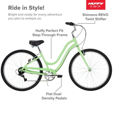 Huffy 27.5 in. Parkside Women's Comfort Bike with Perfect Fit Frame, Ages 13+ Years, Mint