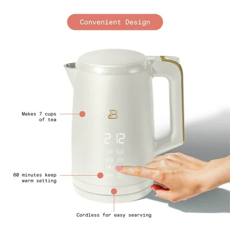 Beautiful 1.7-Liter Electric Kettle 1500 W with One-Touch Activation, White Icing by Drew Barrymore