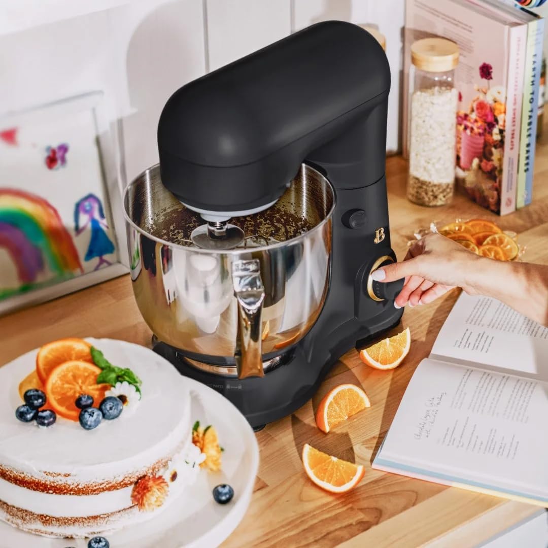 Beautiful 5.3 QT Stand Mixer w/Tilt-Head Design, Stainless Bowl, 300-Watt Power, 12-Speed Control, Includes Beater, Dough Hook, Whisk, Splash Shield (Black Sesame)