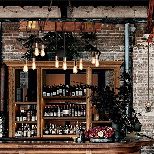 SAZDFY 10 Lights Wooden Pendant Lamp,Retro Farmhouse Hanging Lamp Distressed Rustic Lighting Fixture,Industrial Pendant Lights for Bar Kitchen Restaurant,Light Line Can Be Adjusted,118 * 116cm