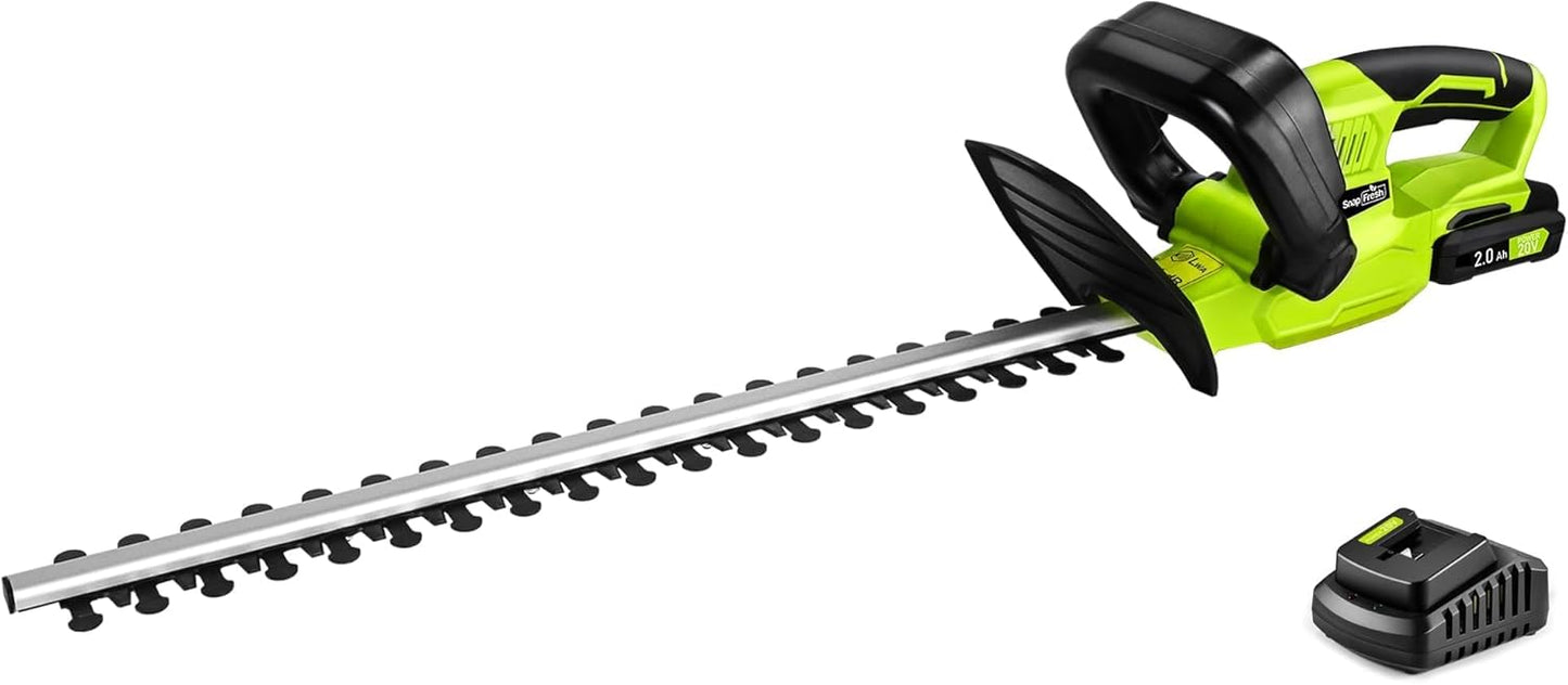 SnapFresh 20V Cordless Hedge Trimmer - 22 Dual-Action Blade,Electric Bush Trimmer,2.0Ah Battery & Fast Charger Included