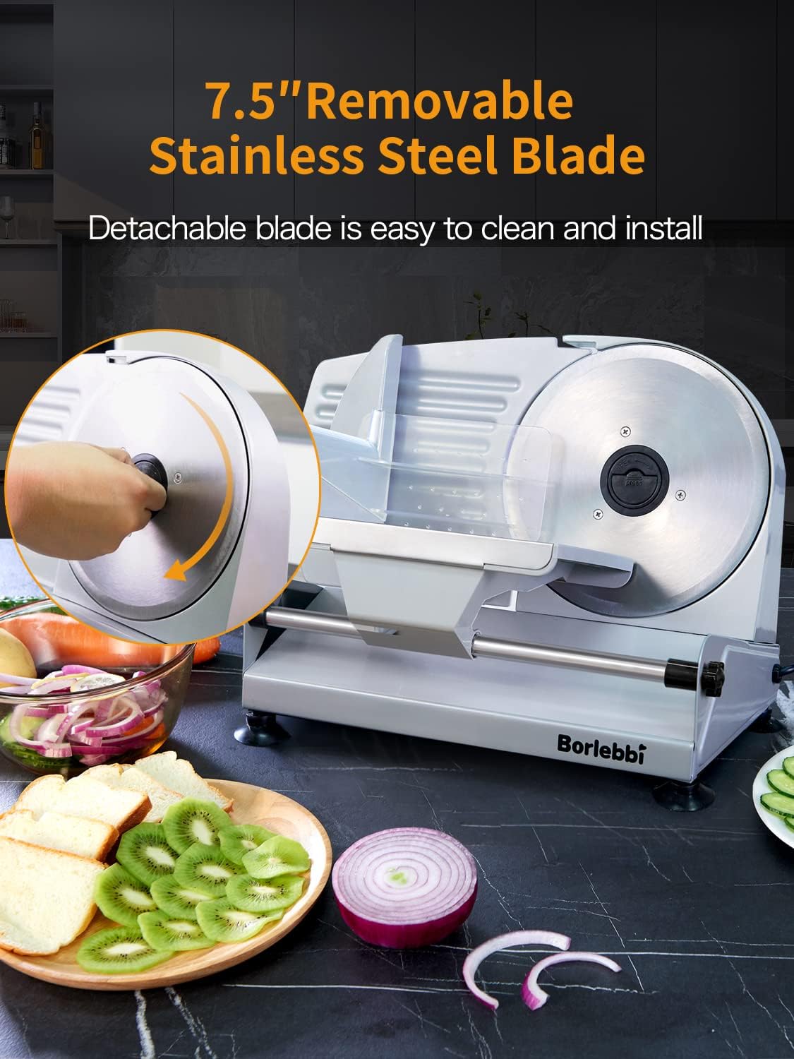 Meat Slicer Adjustable Thickness, Food Slicer Machine for Meat Cheese Bread