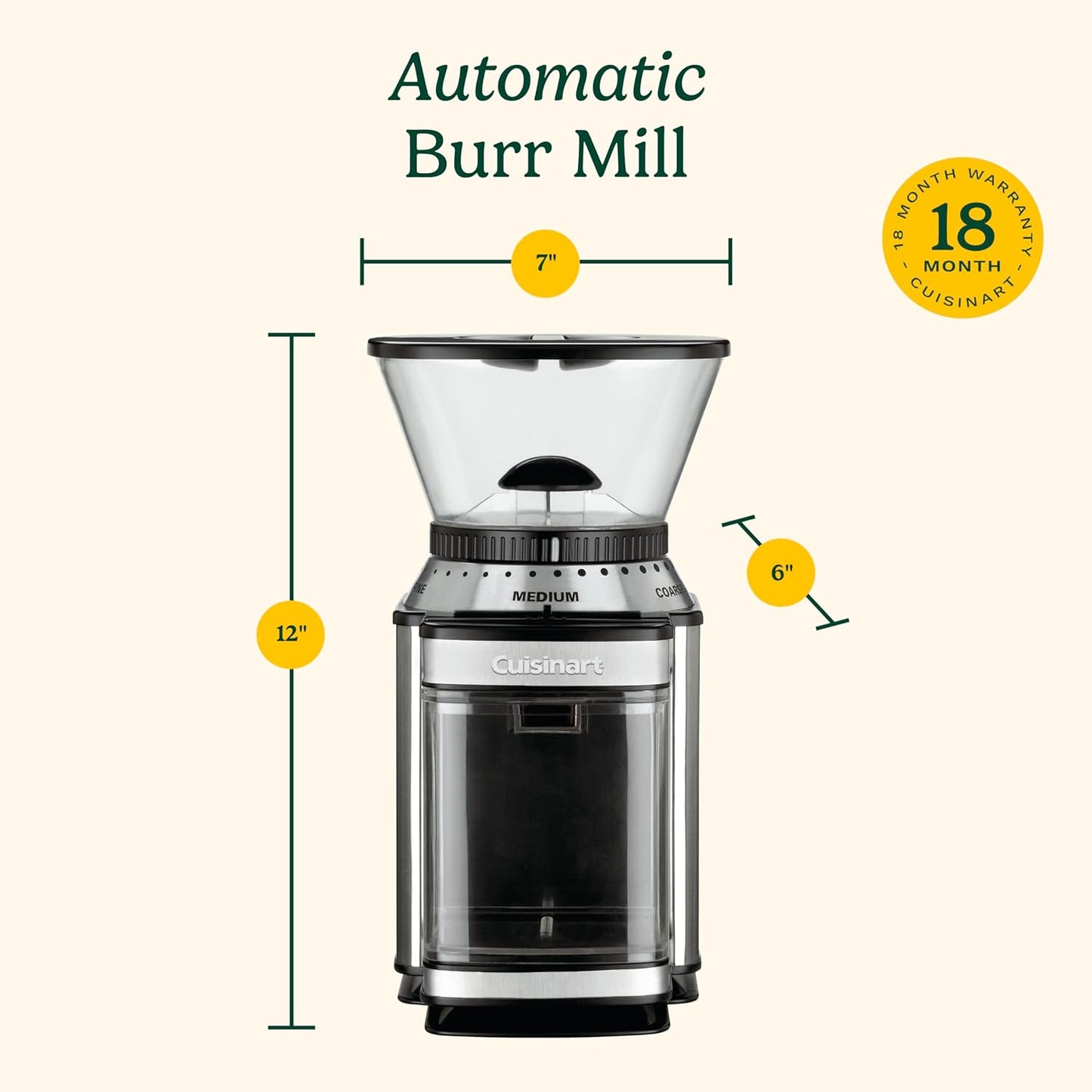 CUISINART Coffee Grinder, Electric Burr One-Touch Automatic Grinder with18-Position Grind Selector