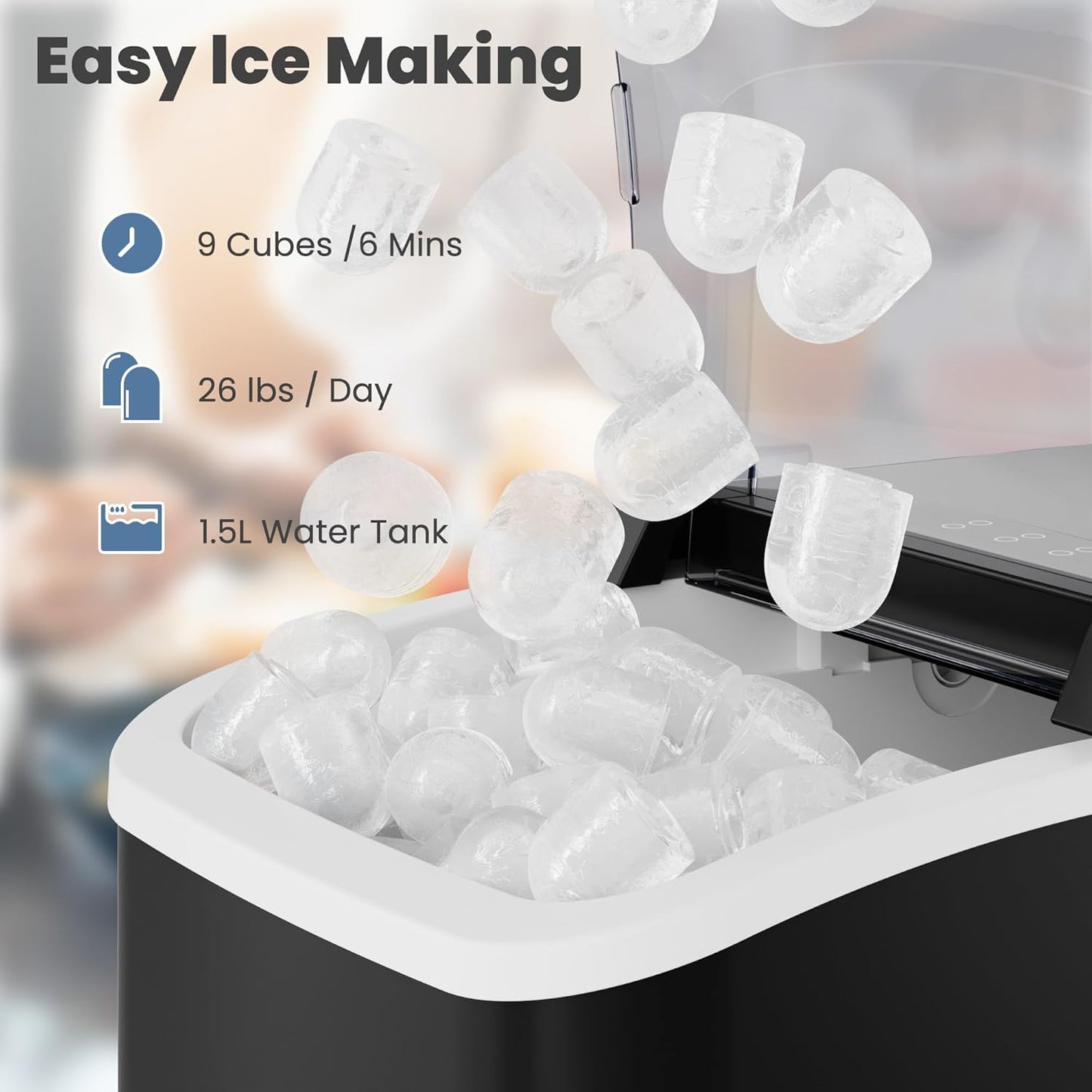 DUMOS Portable Ice Maker for Countertop with Handle, 26lbs/Day