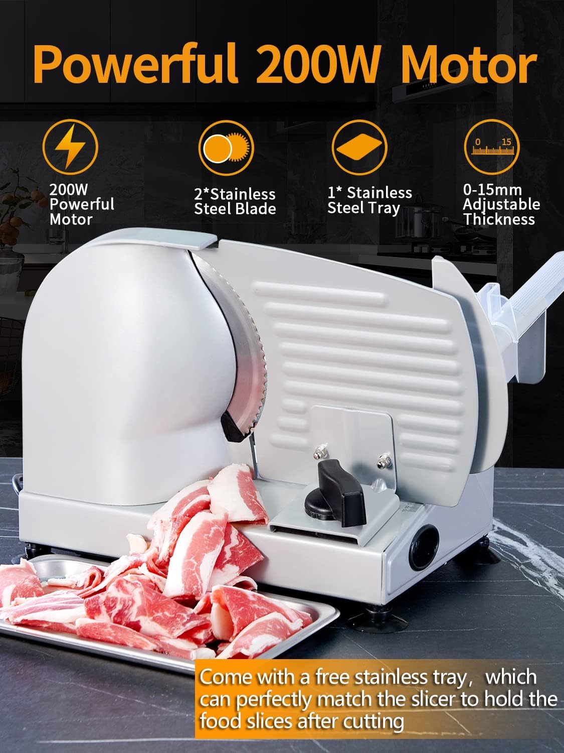 Meat Slicer Adjustable Thickness, Food Slicer Machine for Meat Cheese Bread