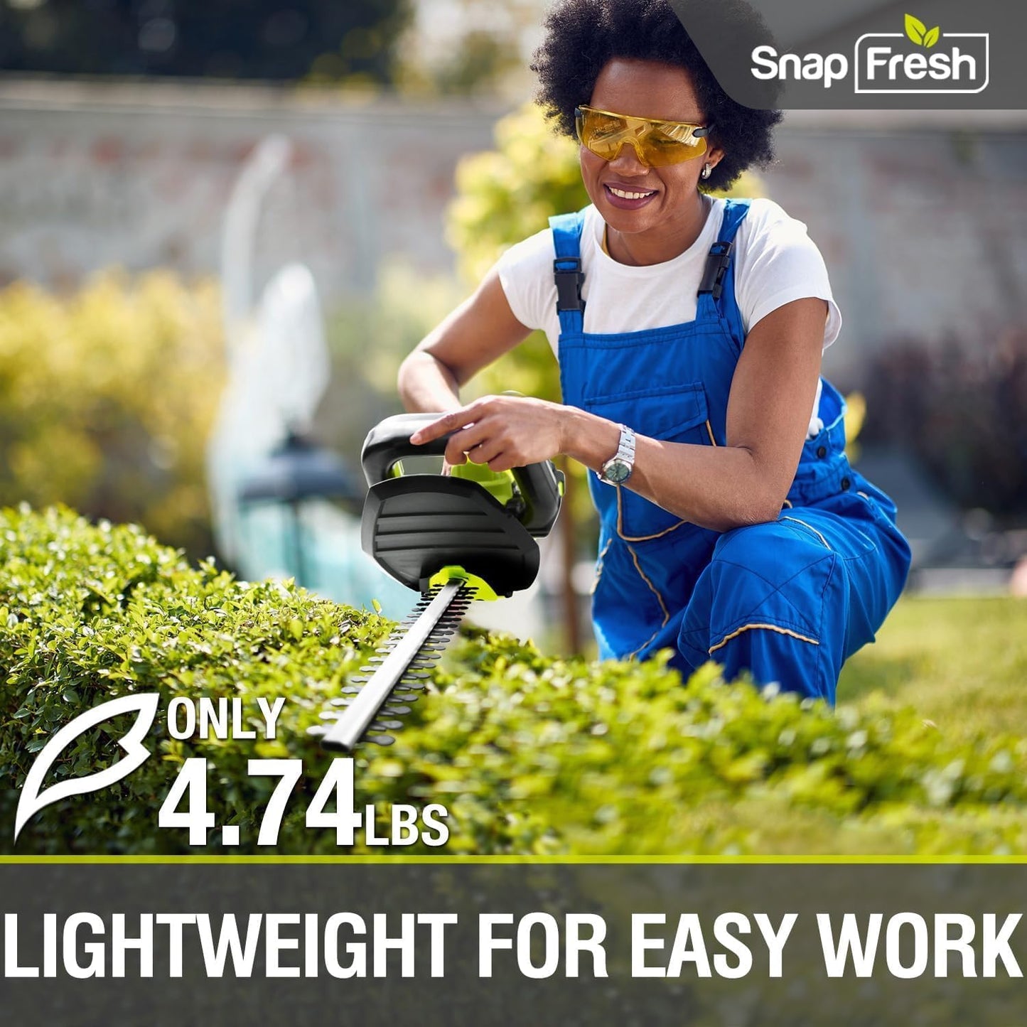 SnapFresh 20V Cordless Hedge Trimmer - 22 Dual-Action Blade,Electric Bush Trimmer,2.0Ah Battery & Fast Charger Included
