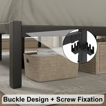 Queen Size Metal Platform Bed Frame with Headboard, Heavy Duty Metal Slat Mattress Foundation, Easy Assembly, No Box Spring Needed, Black
