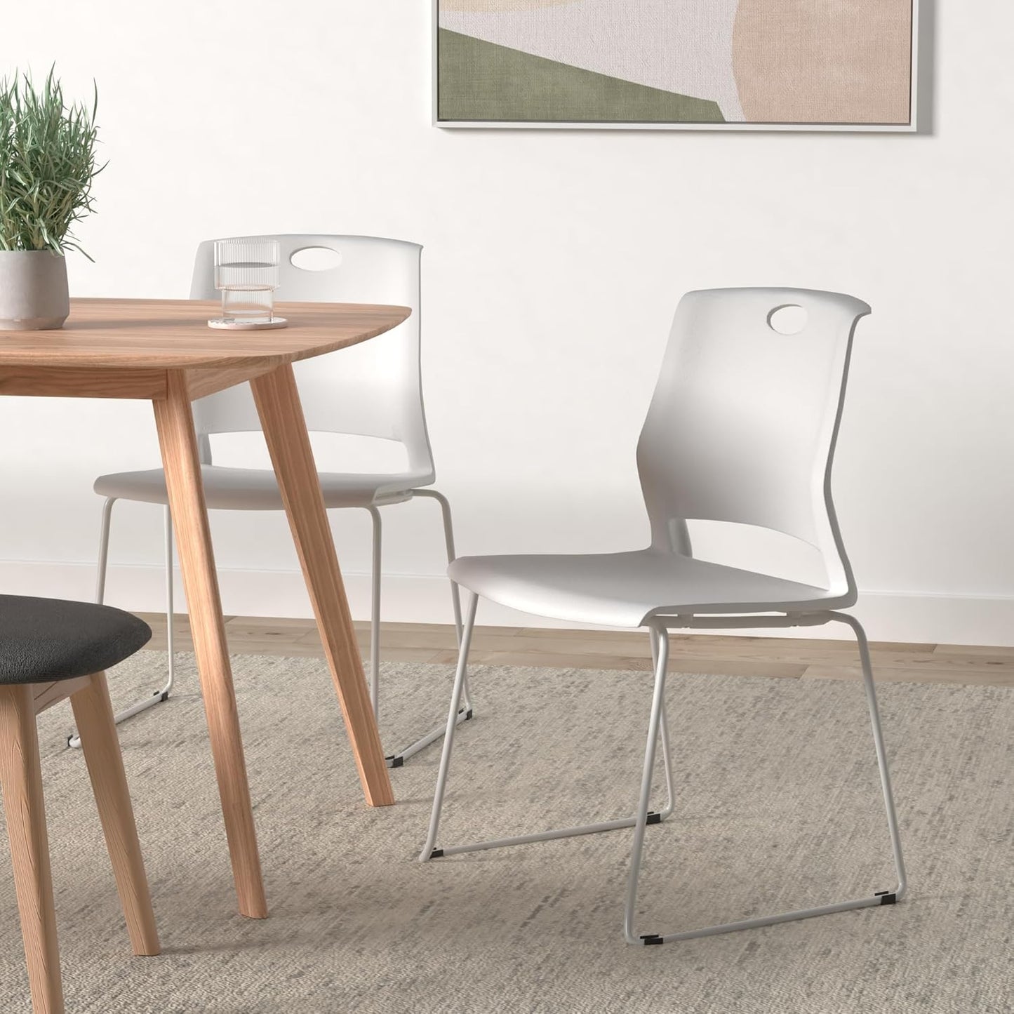 Stackable Chairs Set of 4, Office Waiting Room Chairs with Back, Plastic Stacking Chair for Dining Room, Conference Room, Restaurant and Lobby (White).
