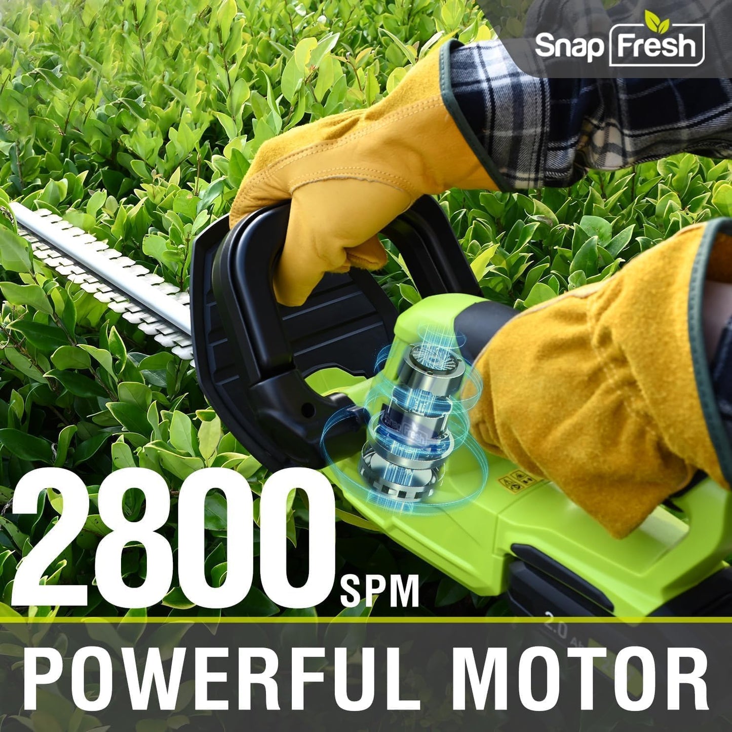 SnapFresh 20V Cordless Hedge Trimmer - 22 Dual-Action Blade,Electric Bush Trimmer,2.0Ah Battery & Fast Charger Included