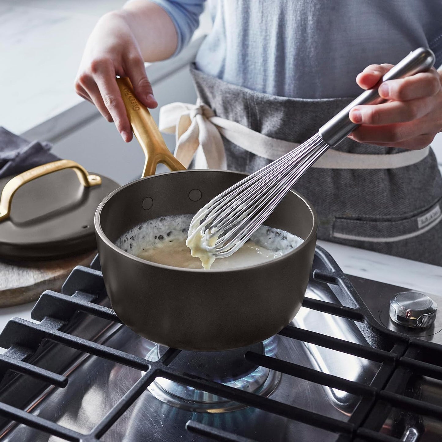 GreenPan GP5 14 Piece Cookware Pots and Pans Set, Hard Anodized Ceramic Nonstick PFAS-Free, Induction Suitable, Scratch Resistant, Gold-Tone Handles, Stay-Flat Surface, Dishwasher and Oven Safe, Black