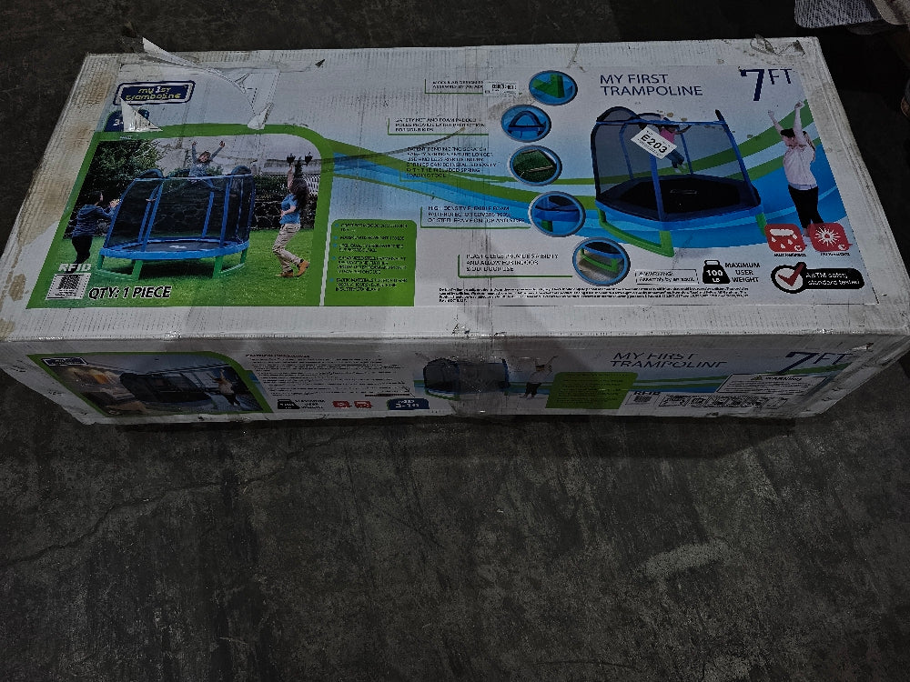 NEW Bounce Pro 7-Foot My First Trampoline Hexagon (Ages 3-10) for Kids, Blue/Green