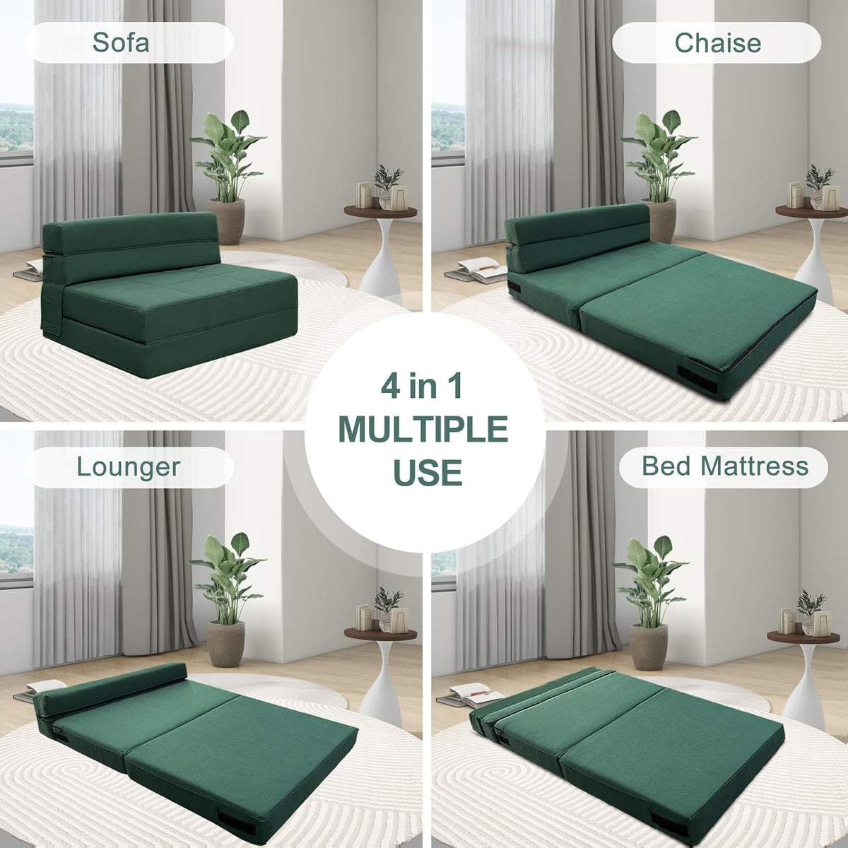 ANONER Fold Out Couch Bed Memory Foam Sleeper Chair with 2 Pillows, Queen Size