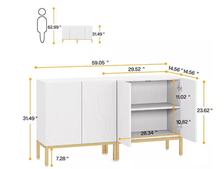 Hover Image to Zoom Brenda White Accent Storage Cabinet with 4 Doors and Adjustable Shelf