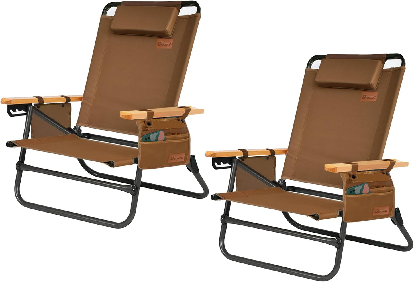 Beach Chair, 4 Position Adjustable Backrest, Headrest, Folding Backpack Camping Chair