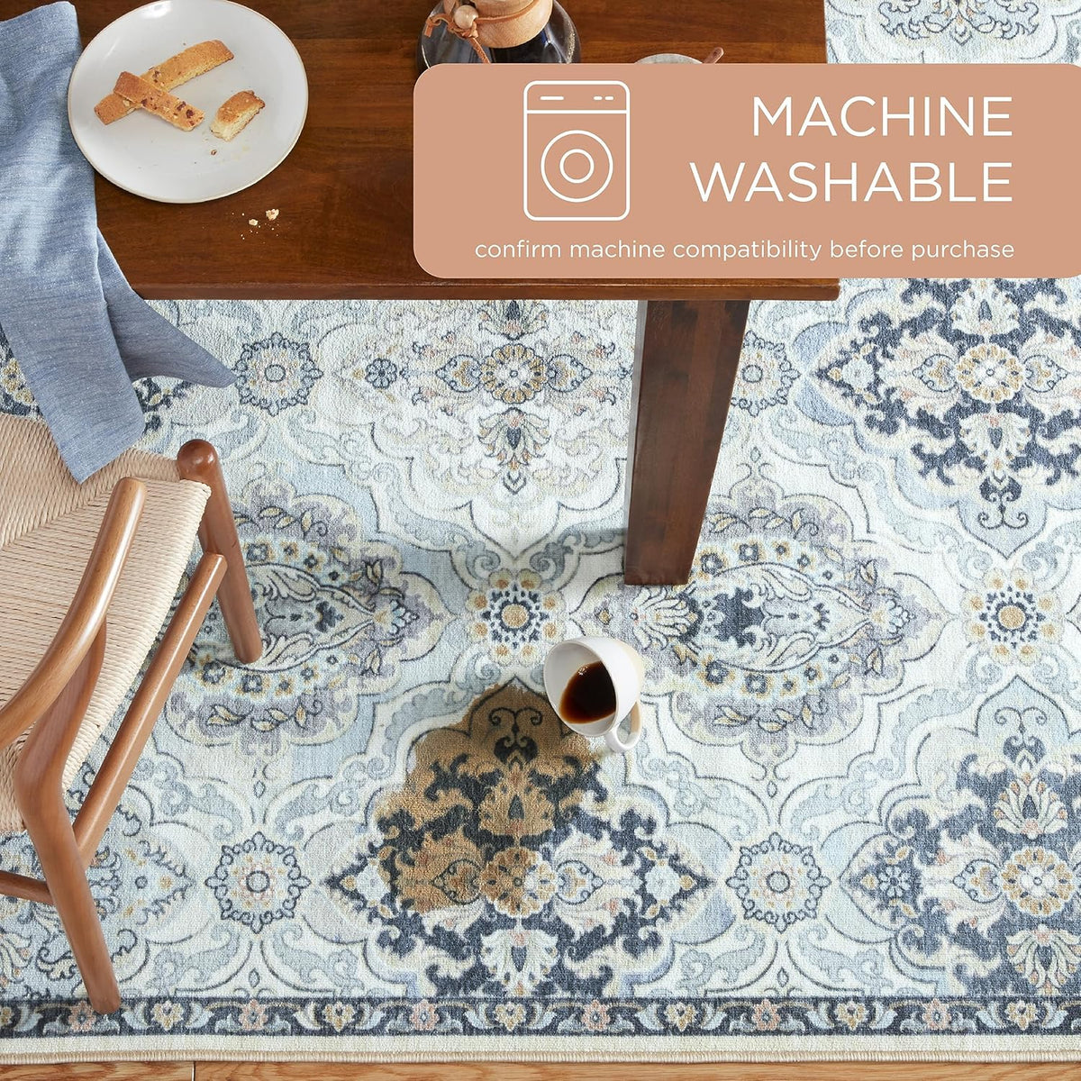 TOWN & COUNTRY EVERYDAY Rein Solid Diamond Everwash™ Washable Area Rug with Non-Slip Backing, Pet Friendly Rug, Grey, 6'6"x9'6"
