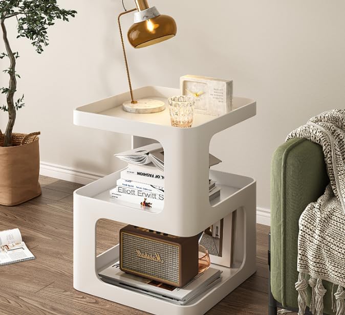 End Table, Modern Metal Small Side Bedside Table, 3-Tier Accent Table with Storage