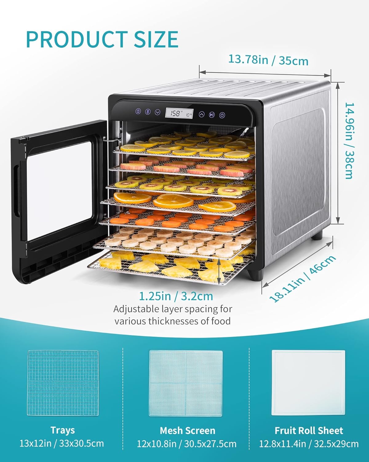 Ultrean Food Dehydrator, 8 Stainless Steel Trays Large Dehydrator