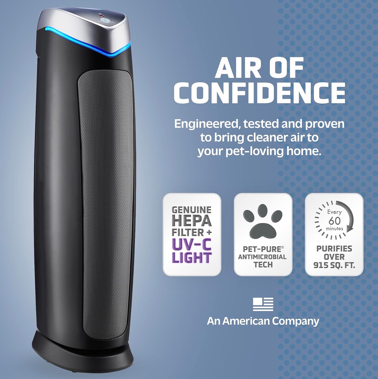 GermGuardian Air Purifier with Genuine HEPA 13 Pet Pure Filter, Removes 99.97% of Pollutants, Covers Large Rooms up to 915 Sq.