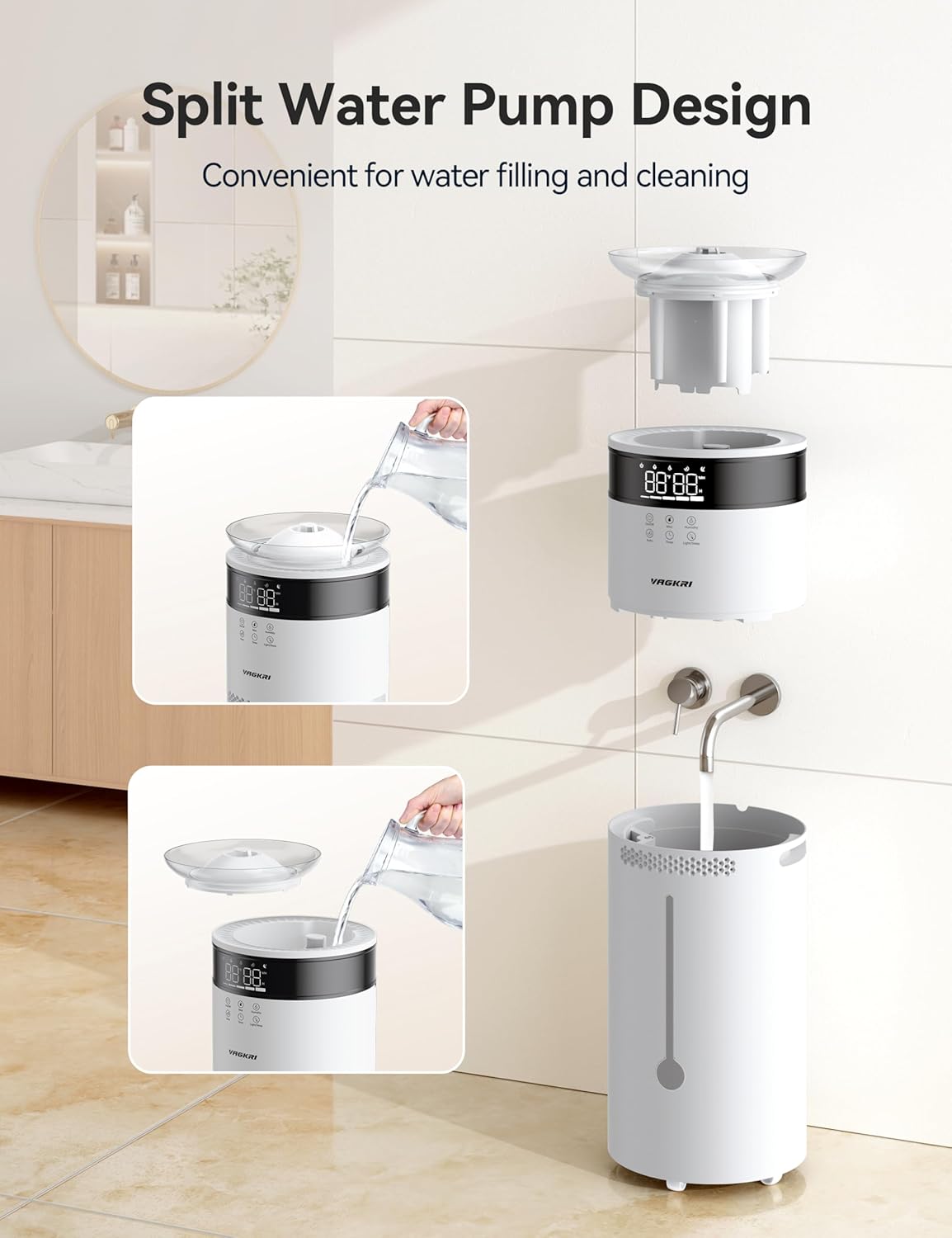 VAGKRI Humidifiers for Large Room, 18L Ultrasonic Cool Mist Humidifier