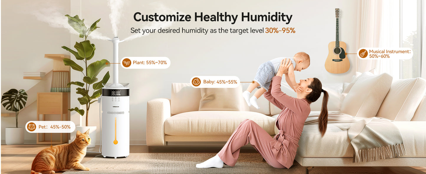 VAGKRI Humidifiers for Large Room, 18L Ultrasonic Cool Mist Humidifier