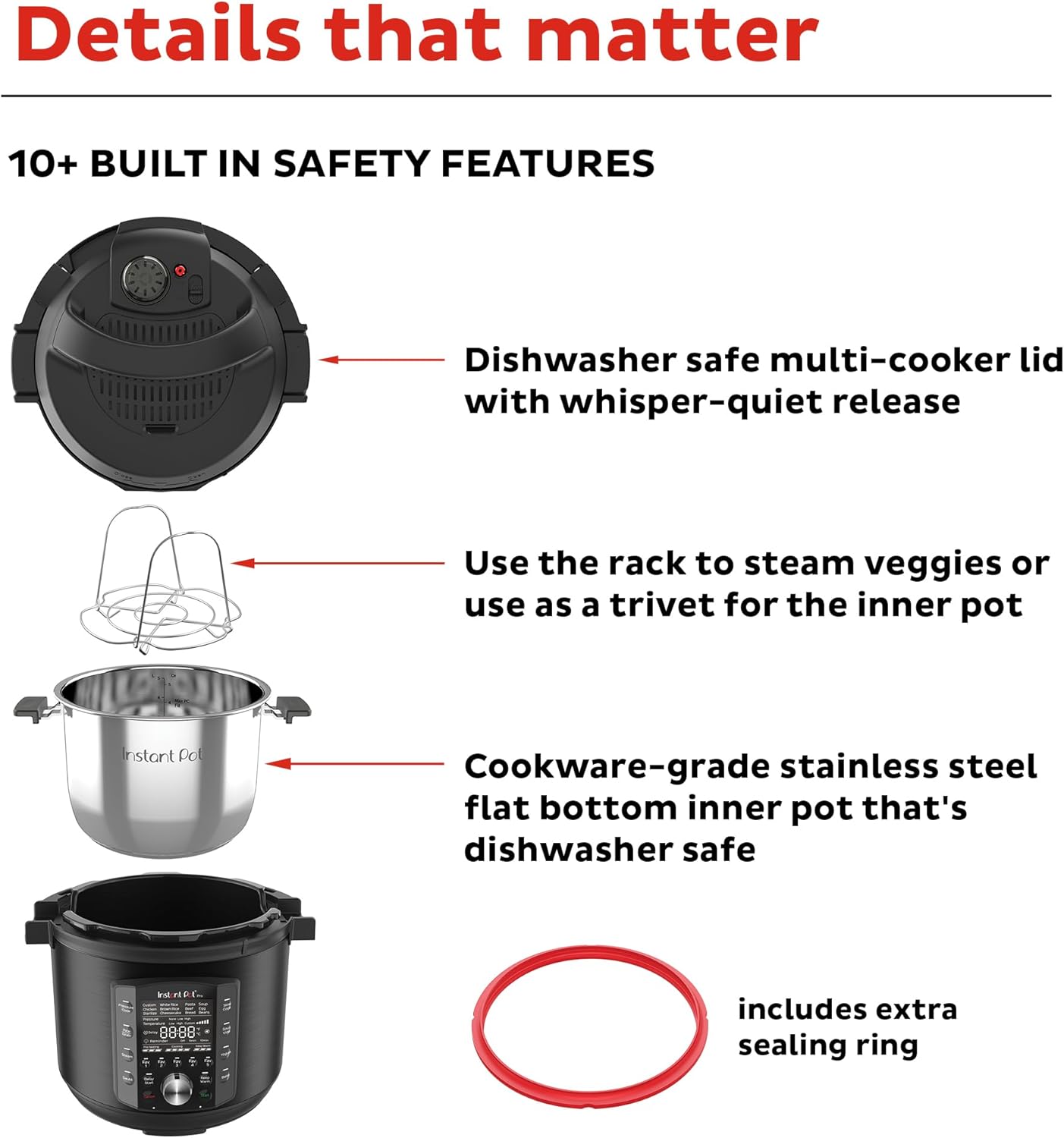 Instant Pot Pro 10-in-1 Pressure Cooker, Slow Cooker, Rice/Grain Cooker, Steamer,