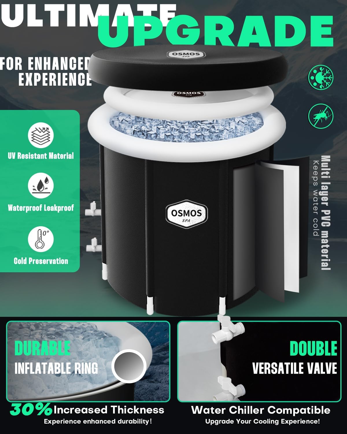Portable Ice Bath Tub for Athletes - OSMOS 105 Gallons Large Inflatable