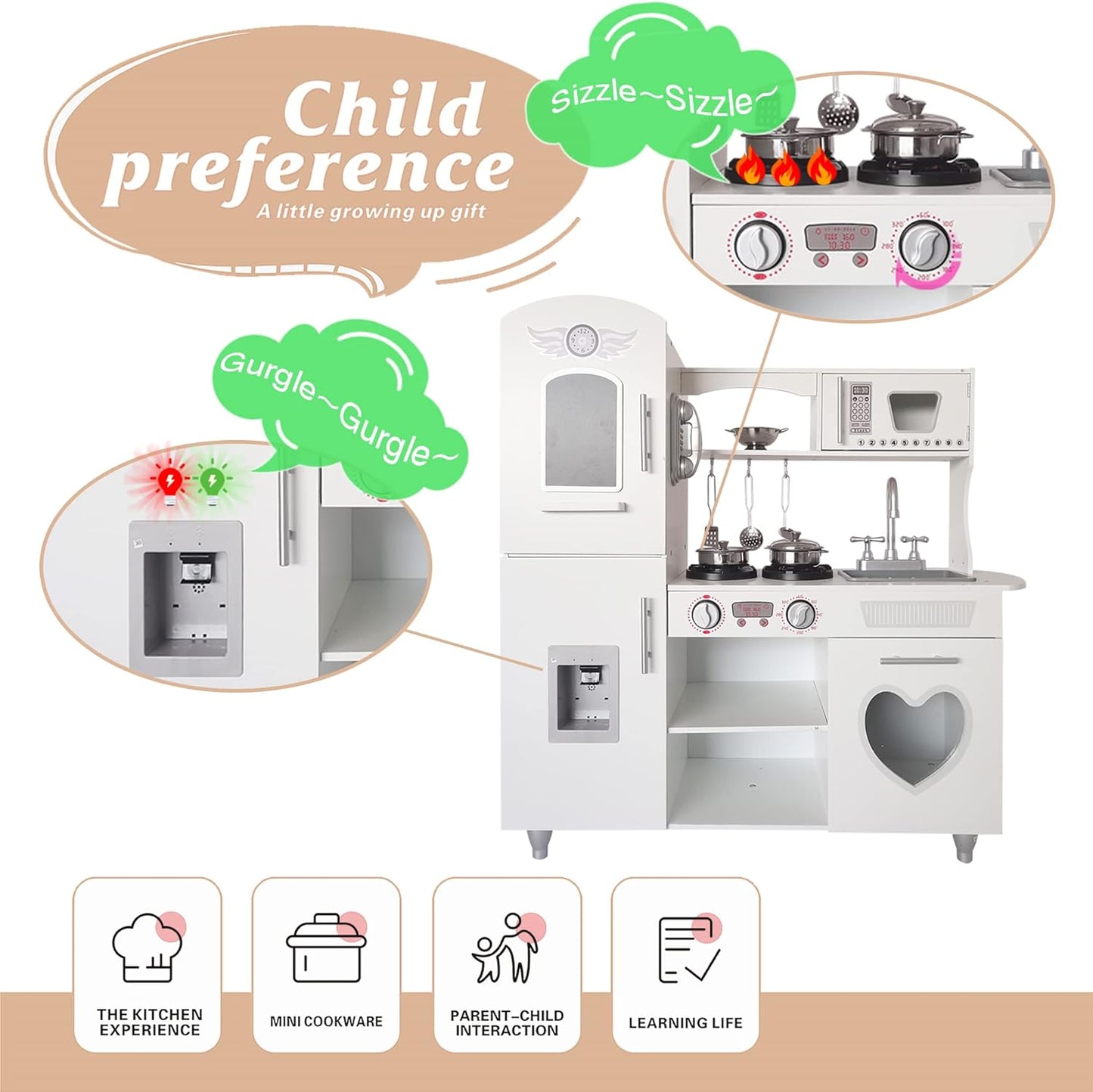 TaoHFE LED Upgrade Kitchen Set for Kids Wooden Play Kitchen