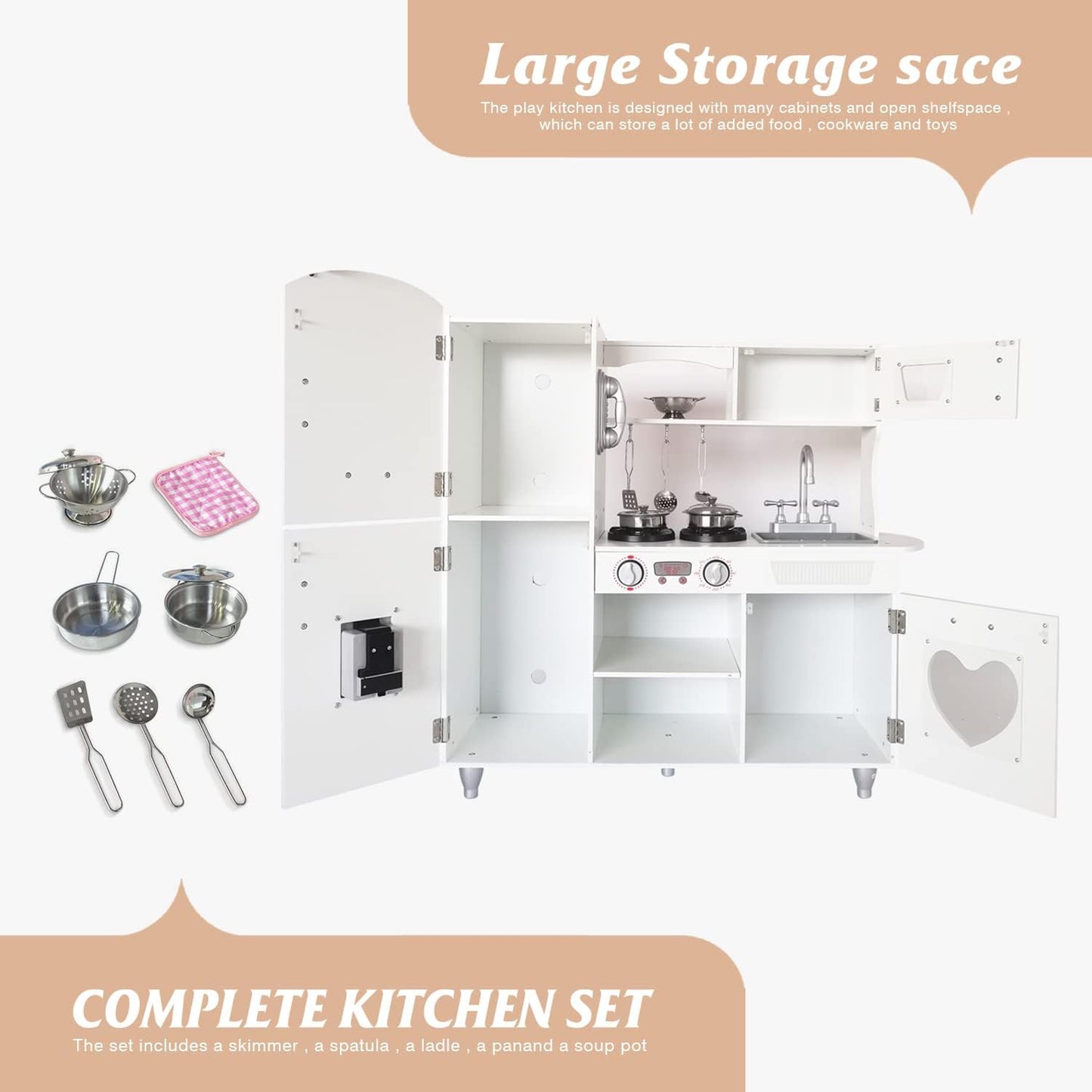 TaoHFE LED Upgrade Kitchen Set for Kids Wooden Play Kitchen