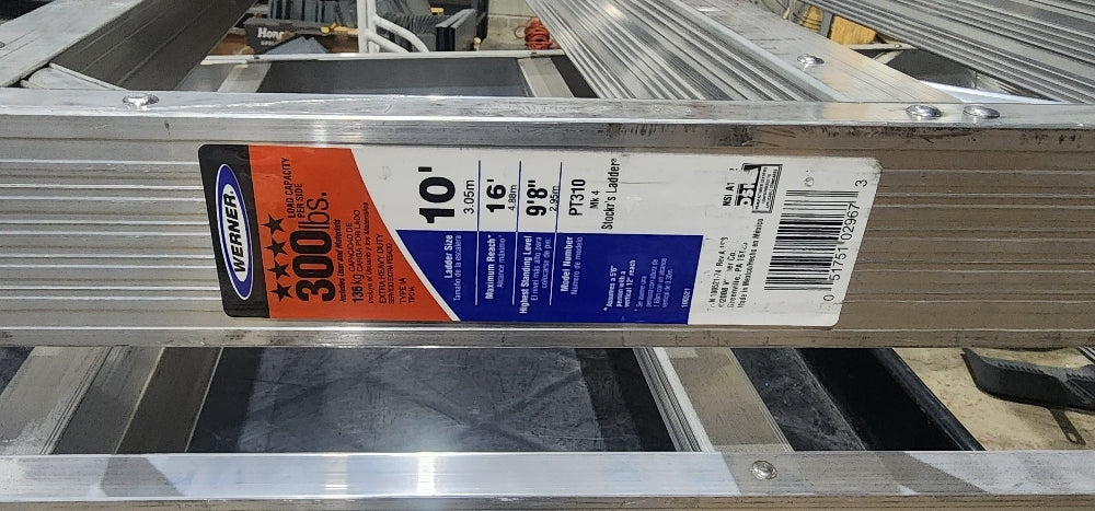 Werner PT310 300-Pound Duty Rating Twin Step Aluminum Stockr's Ladder, 10-Foot
