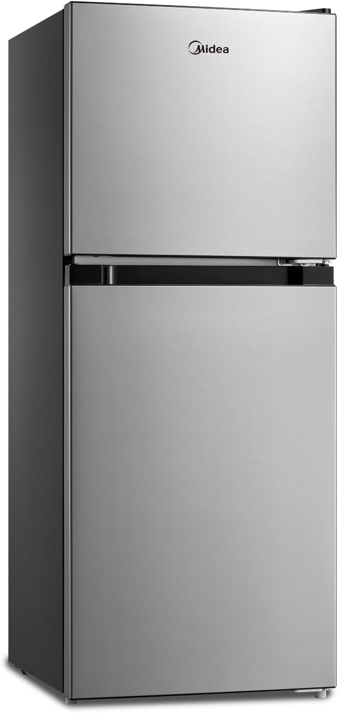Midea MERM45S3AST Stainless Steel Cu Ft Double Door Refrigerator, 4.5 cubic feet
