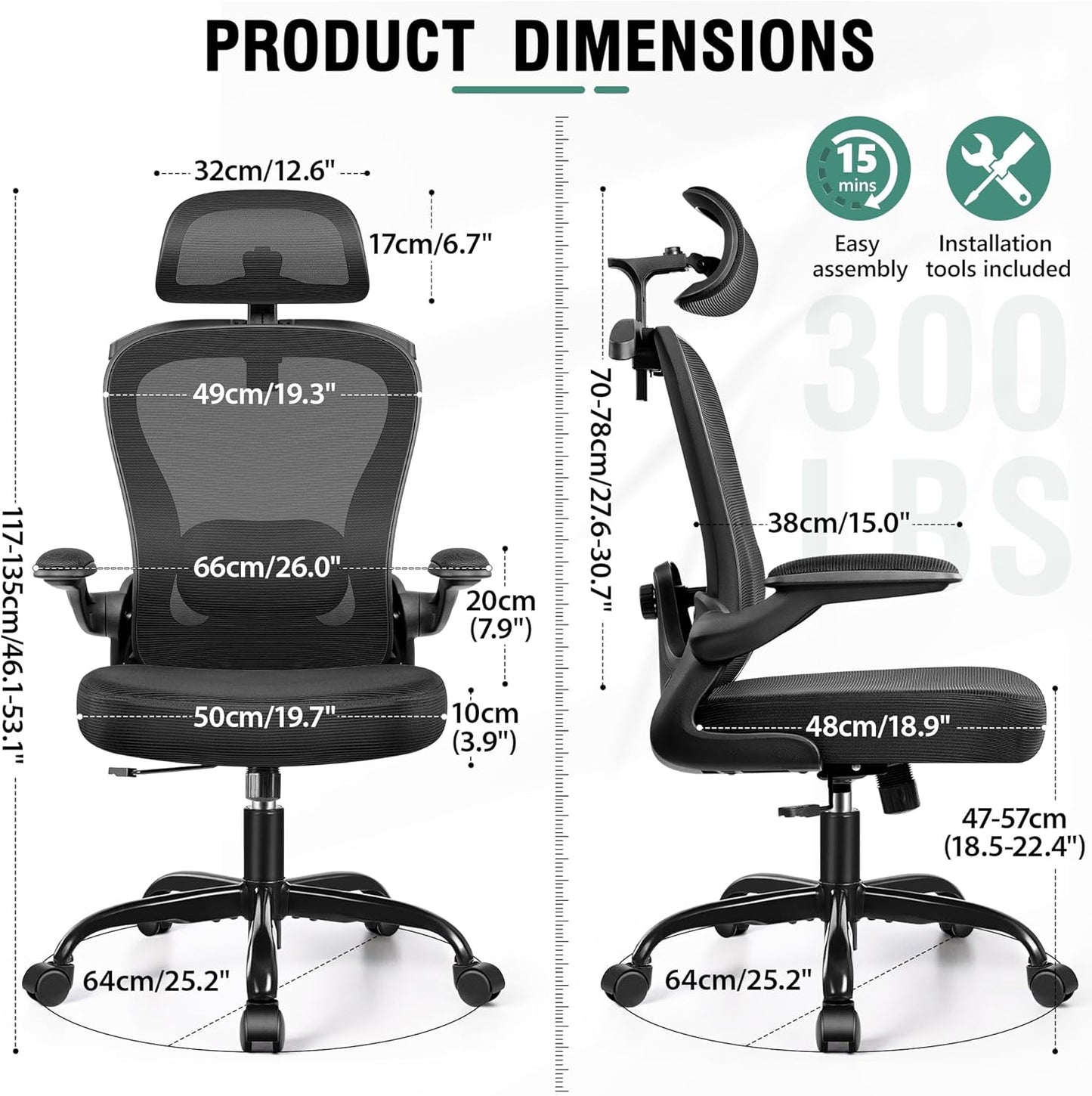 Office Chair, Ergonomic Office Chair with 3D Lumbar Support 3D Headrest