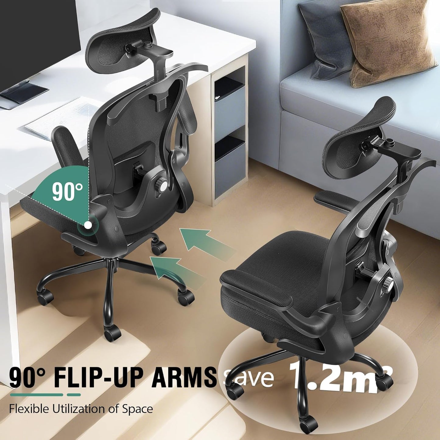 Office Chair, Ergonomic Office Chair with 3D Lumbar Support 3D Headrest