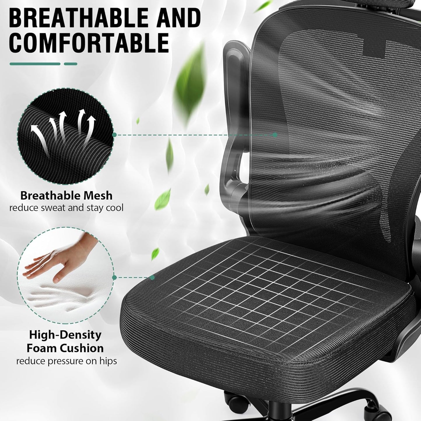 Office Chair, Ergonomic Office Chair with 3D Lumbar Support 3D Headrest