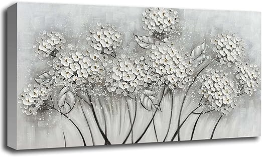 SOUGUAN Large Oil Painting Flowers Wall Art Plant Wall Decor Pictures for Bedroom White Flower Canvas Wall Decorations Artwork for Living Room Dinning Room Home Office 30 x 60 Inch