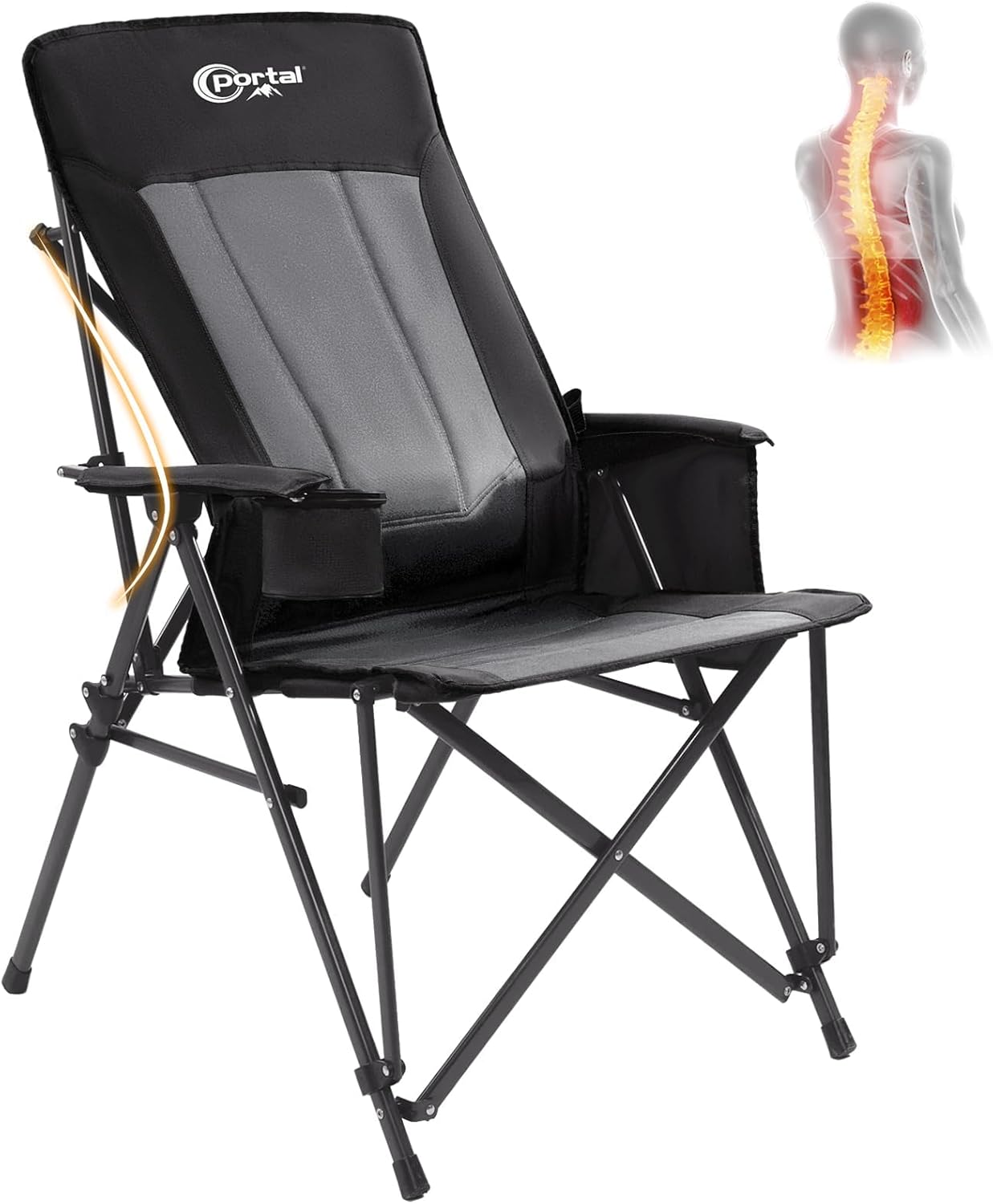 PORTAL Camping Chair with Lumbar Support for Adults Folding Portable