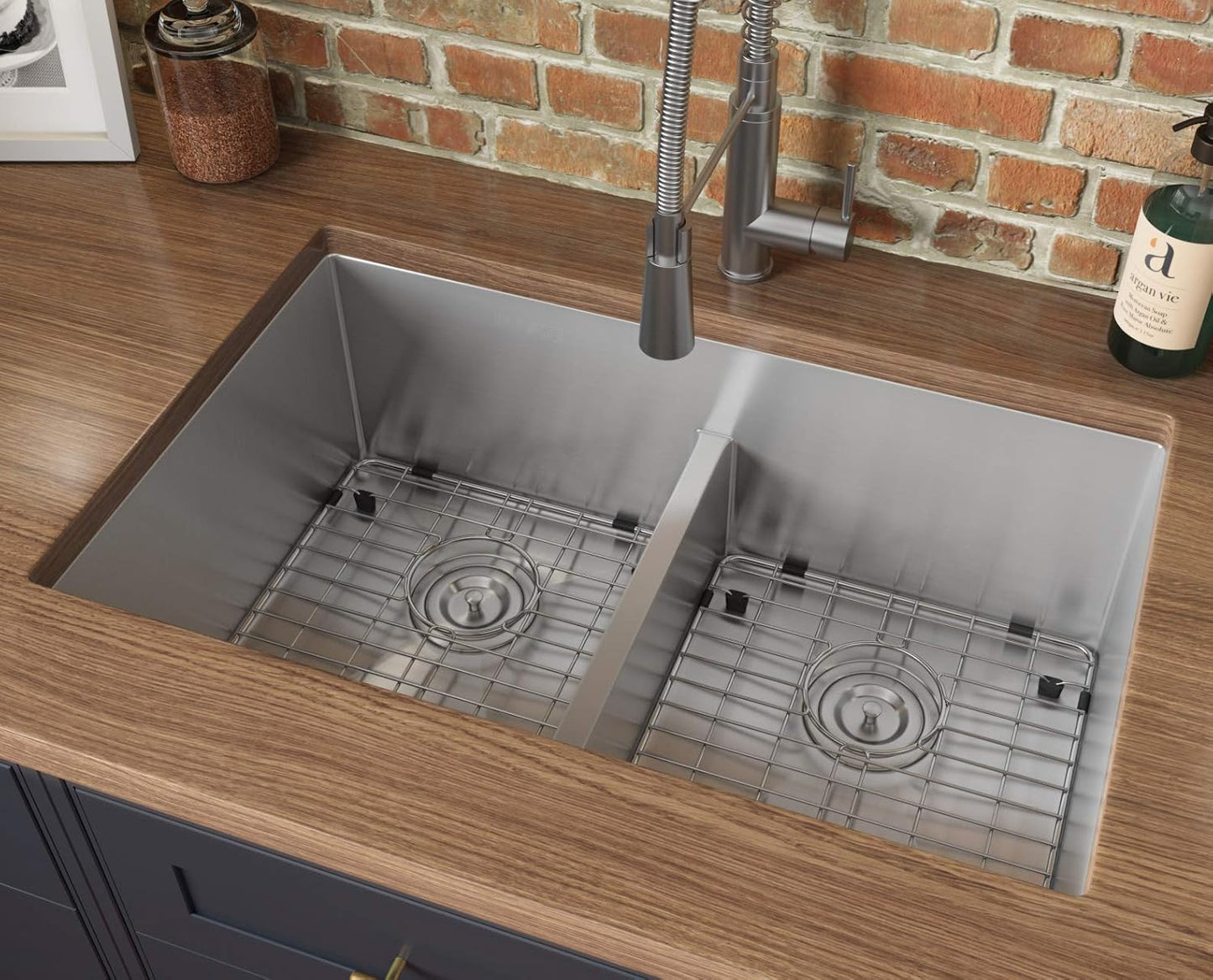 Tight Radius 36 in. Undermount 50/50 Double Bowl 18 Gauge Stainless Steel Kitchen Sink with Accessories