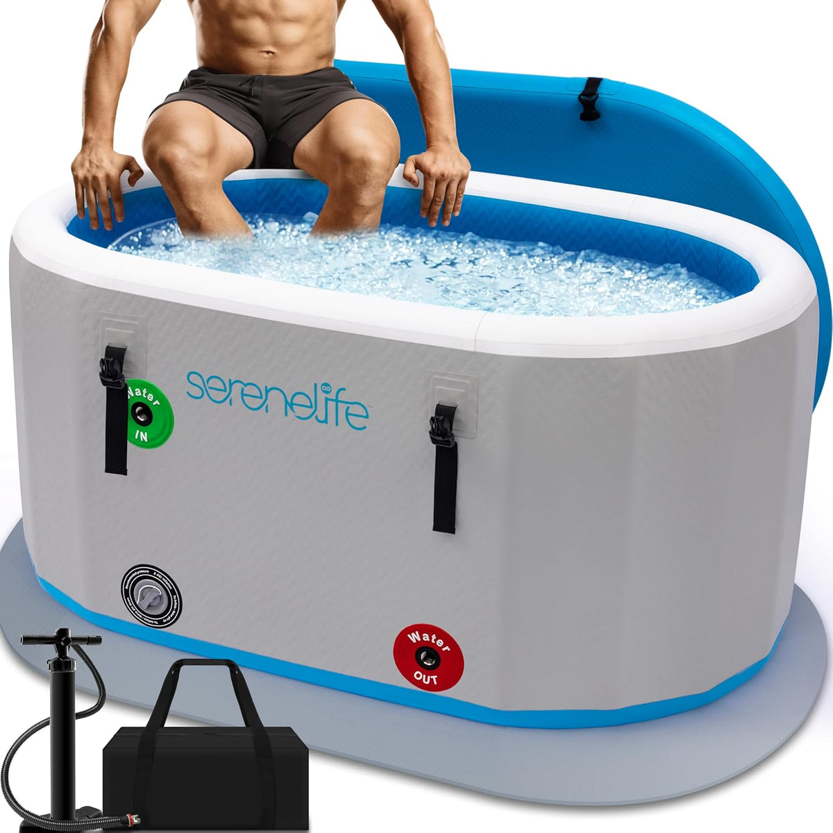 SereneLife Inflatable Cold Plunge Tub Ice Bath, One Person Ice Bath Tub with Lid,