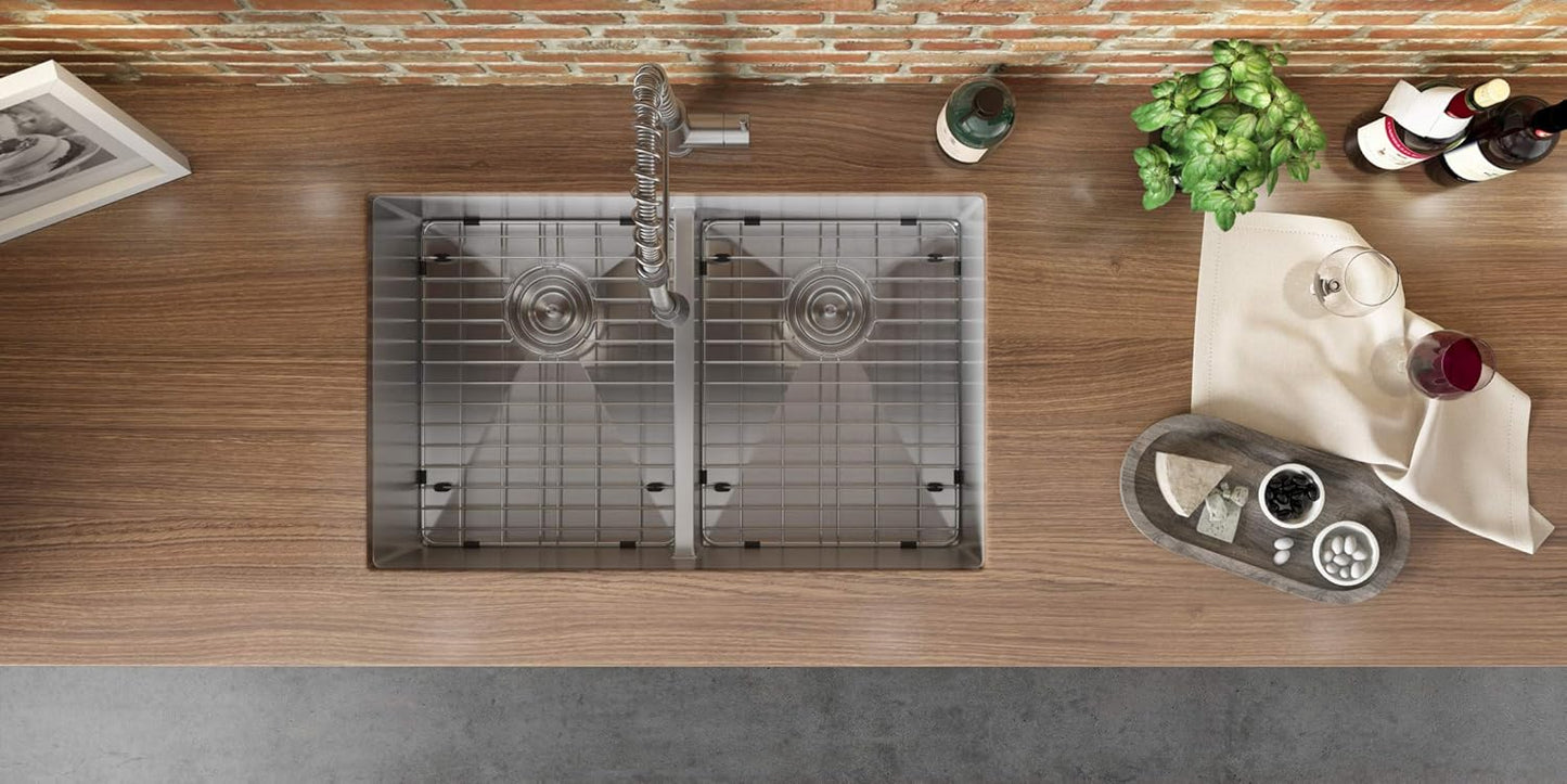 Tight Radius 36 in. Undermount 50/50 Double Bowl 18 Gauge Stainless Steel Kitchen Sink with Accessories