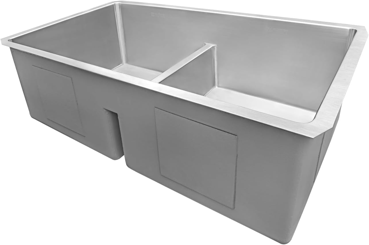 Tight Radius 36 in. Undermount 50/50 Double Bowl 18 Gauge Stainless Steel Kitchen Sink with Accessories