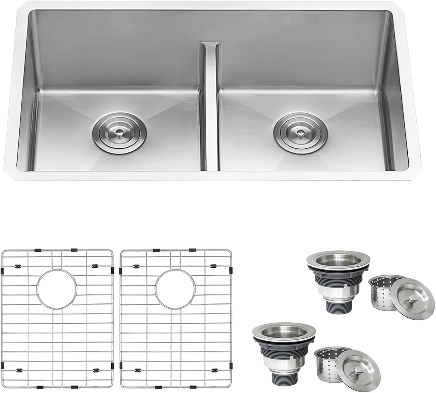 Tight Radius 36 in. Undermount 50/50 Double Bowl 18 Gauge Stainless Steel Kitchen Sink with Accessories