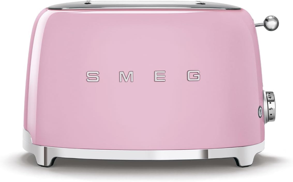 SMEG 2 Slice Toaster with 6 Presets and Defrost Function and Removable Crumb Tray TSF01PKMUS, Pink